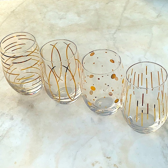 MIKASA CHEERS METALLICS GOLD STEMLESS WINE GLASS SET OF 4 - Picture 2 of 8